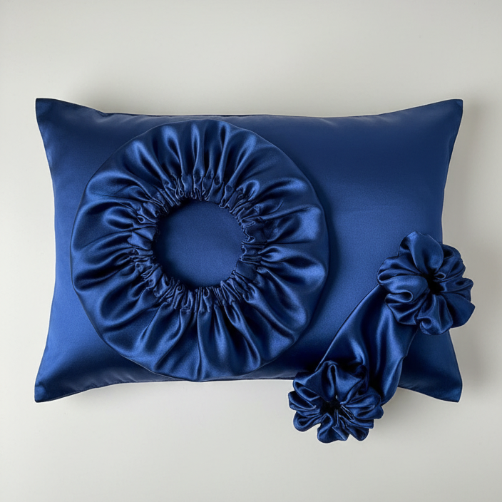 Pack de luxe bleu roi style Dior - bonnet, taie 50x70 et 2 chouchous XXL