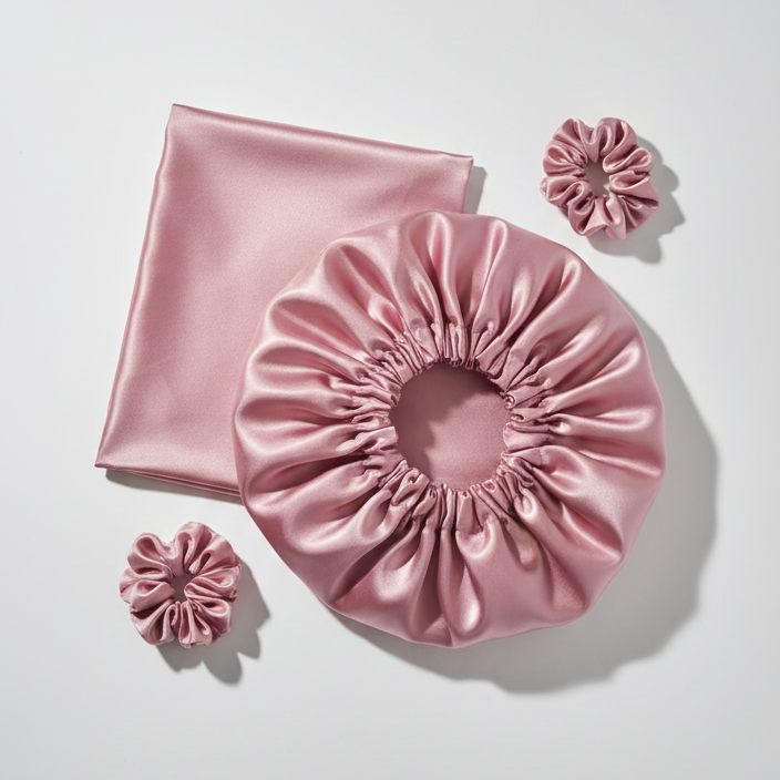 Pack de luxe rose style Dior - bonnet, taie 50x70 et 2 chouchous XXL